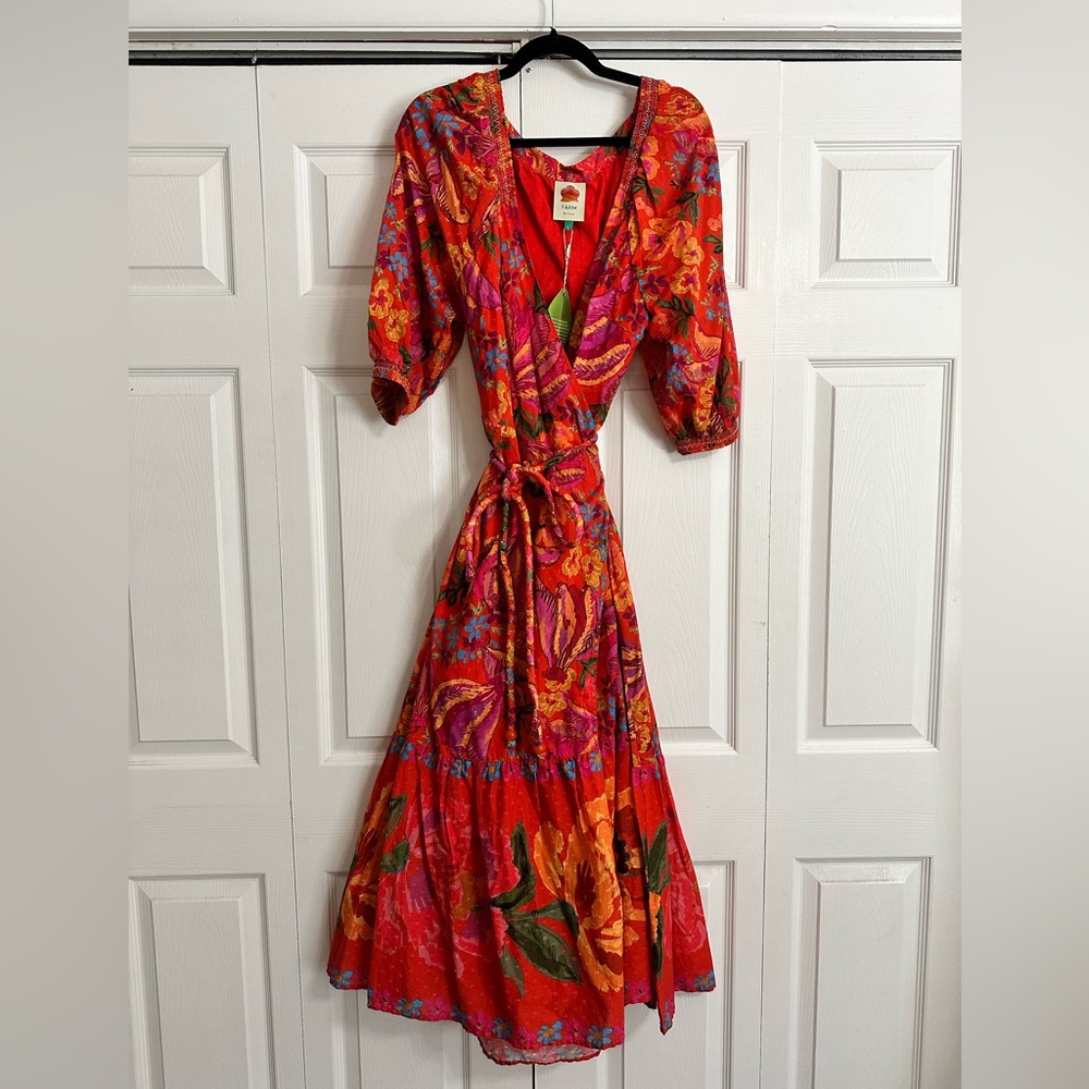 NWT FARM Rio Red Springs Bananas Maxi Wrap Dress - Large